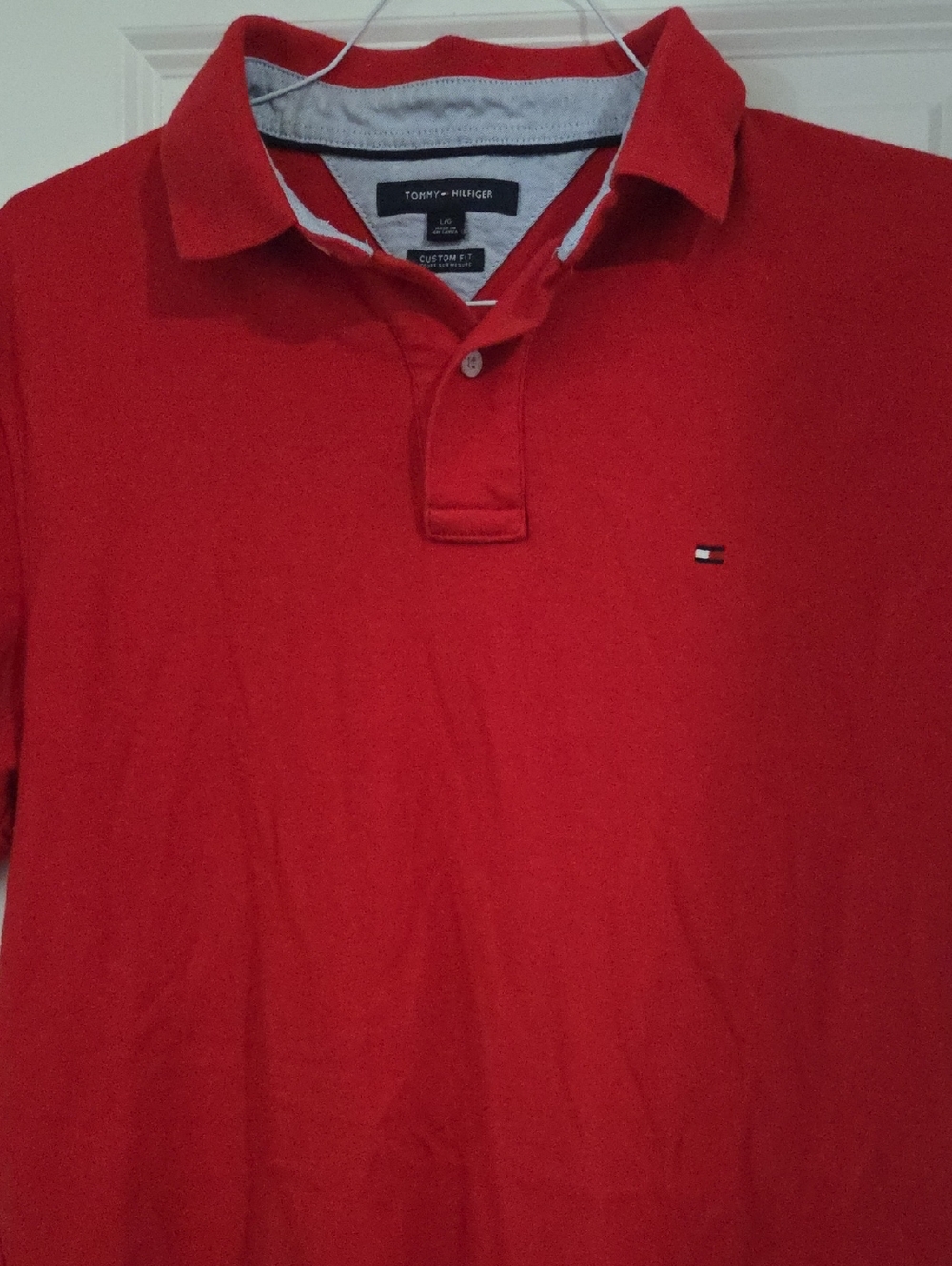 Tommy Hilfiger Men's Red Polo with Subtle Chest Logo. Large